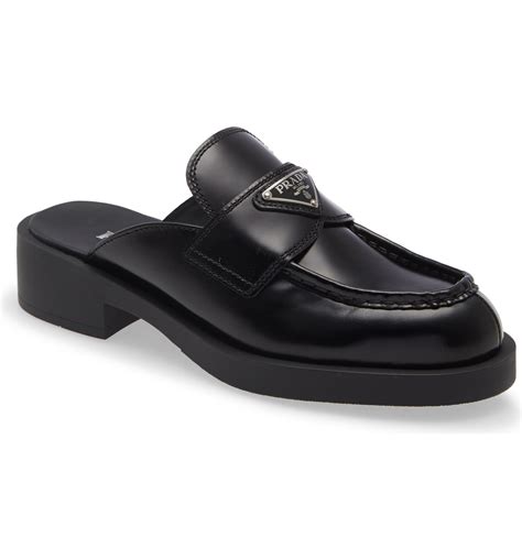 prada loafers gold logo|prada logo platform loafer mule.